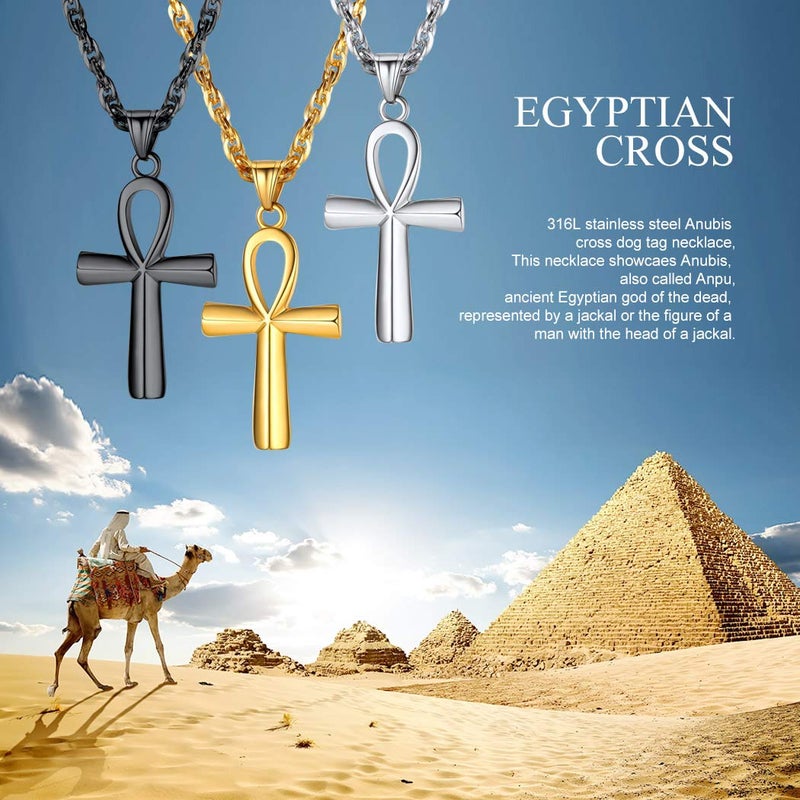 Suplight Silver Ankh Cross Pendant Ancient Egyptian Jewelry Stainless Steel Lucky Protection Necklace for Men Women - Image 2